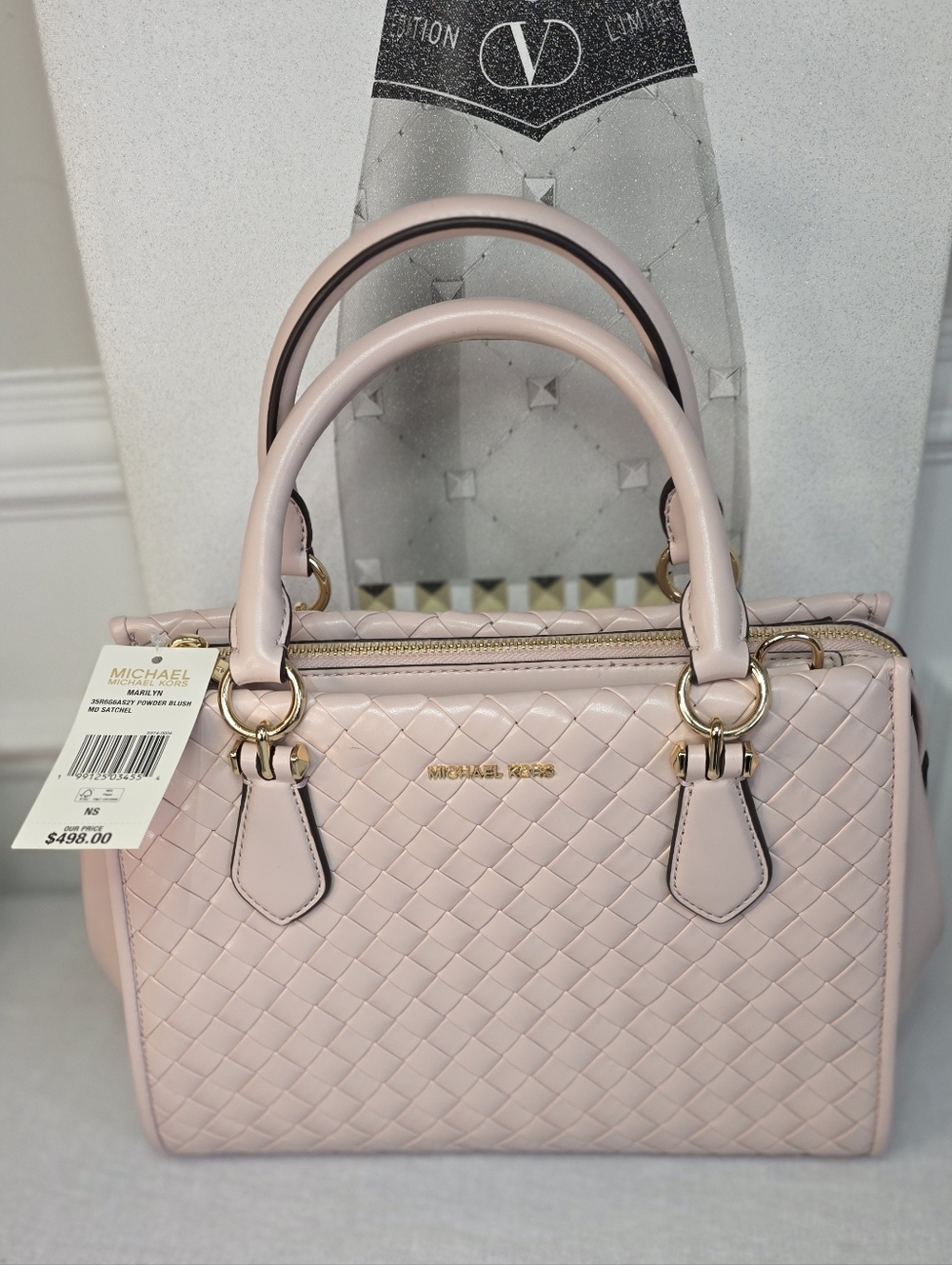 Michael Kors Blush Pink Woven Leather Satchel - Picture 4 of 8